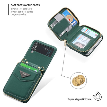 For Samsung Galaxy Z Flip3 5G POLA Multi-Card Slots Zipper Wallet Phone Case(Green)