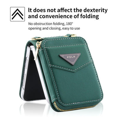 For Samsung Galaxy Z Flip3 5G POLA Multi-Card Slots Zipper Wallet Phone Case(Green)