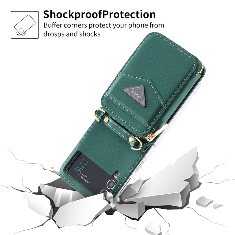 For Samsung Galaxy Z Flip3 5G POLA Multi-Card Slots Zipper Wallet Phone Case(Green)