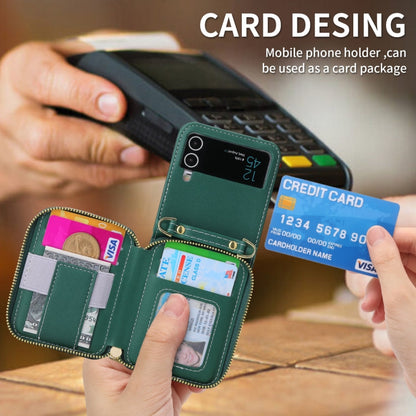 For Samsung Galaxy Z Flip3 5G POLA Multi-Card Slots Zipper Wallet Phone Case(Green)