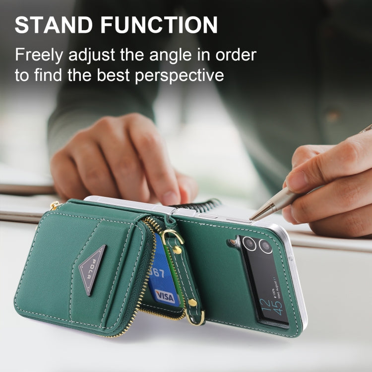 For Samsung Galaxy Z Flip3 5G POLA Multi-Card Slots Zipper Wallet Phone Case(Green)