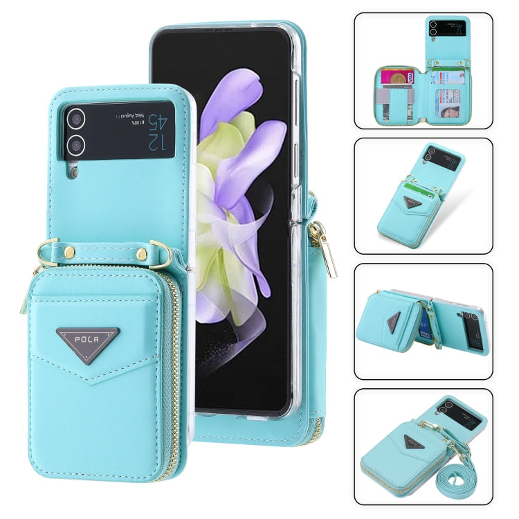 For Samsung Galaxy Z Flip3 5G POLA Multi-Card Slots Zipper Wallet Phone Case(Blue)