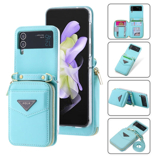 For Samsung Galaxy Z Flip3 5G POLA Multi-Card Slots Zipper Wallet Phone Case(Blue)