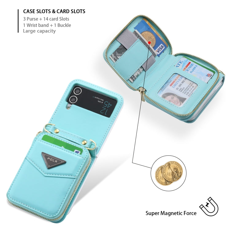 For Samsung Galaxy Z Flip3 5G POLA Multi-Card Slots Zipper Wallet Phone Case(Blue)