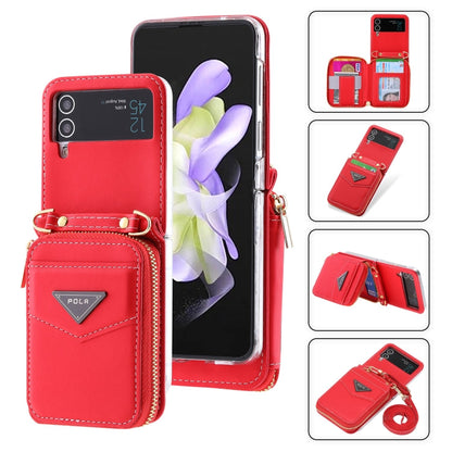For Samsung Galaxy Z Flip3 5G POLA Multi-Card Slots Zipper Wallet Phone Case(Red)