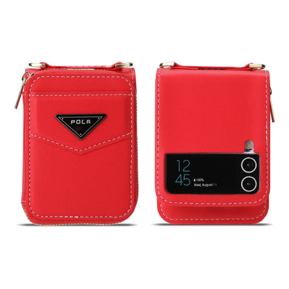 For Samsung Galaxy Z Flip3 5G POLA Multi-Card Slots Zipper Wallet Phone Case(Red)