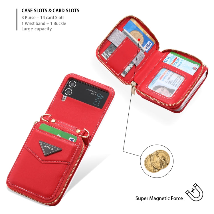 For Samsung Galaxy Z Flip3 5G POLA Multi-Card Slots Zipper Wallet Phone Case(Red)
