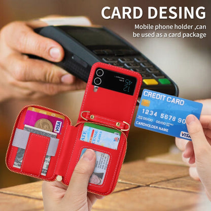 For Samsung Galaxy Z Flip3 5G POLA Multi-Card Slots Zipper Wallet Phone Case(Red)
