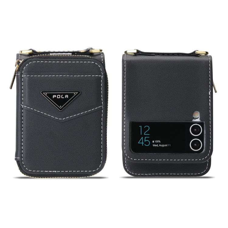 Pour Samsung Galaxy Z Flip3 5G POLA Étui portefeuille zippé avec fentes multi-cartes (noir)