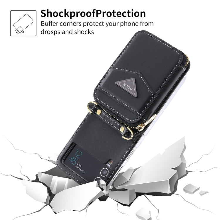 Pour Samsung Galaxy Z Flip3 5G POLA Étui portefeuille zippé avec fentes multi-cartes (noir)