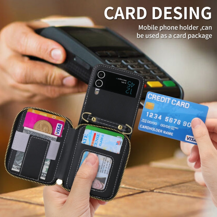 Pour Samsung Galaxy Z Flip3 5G POLA Étui portefeuille zippé avec fentes multi-cartes (noir)