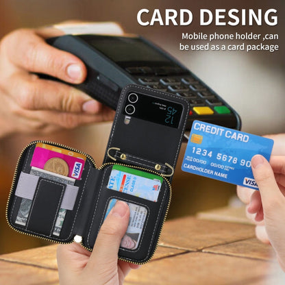 Pour Samsung Galaxy Z Flip3 5G POLA Étui portefeuille zippé avec fentes multi-cartes (noir)