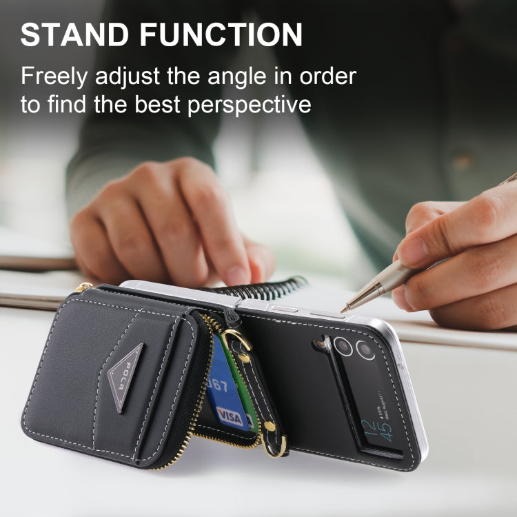 Pour Samsung Galaxy Z Flip3 5G POLA Étui portefeuille zippé avec fentes multi-cartes (noir)