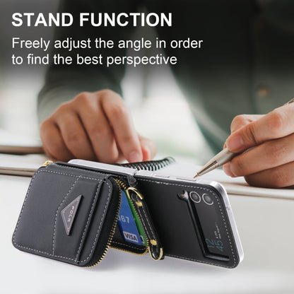 Pour Samsung Galaxy Z Flip3 5G POLA Étui portefeuille zippé avec fentes multi-cartes (noir)