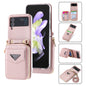 Pour Samsung Galaxy Z Flip3 5G POLA Étui portefeuille zippé avec emplacements pour cartes multiples (rose)
