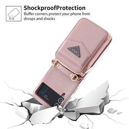 Pour Samsung Galaxy Z Flip3 5G POLA Étui portefeuille zippé avec emplacements pour cartes multiples (rose)
