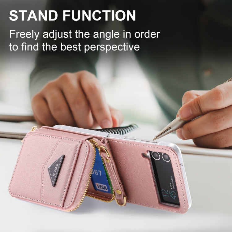 Pour Samsung Galaxy Z Flip3 5G POLA Étui portefeuille zippé avec emplacements pour cartes multiples (rose)