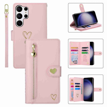 For Samsung Galaxy S23 Ultra 5G POLA Love Multi-Card Slots Zipper Wallet Leather Phone Case(Pink)