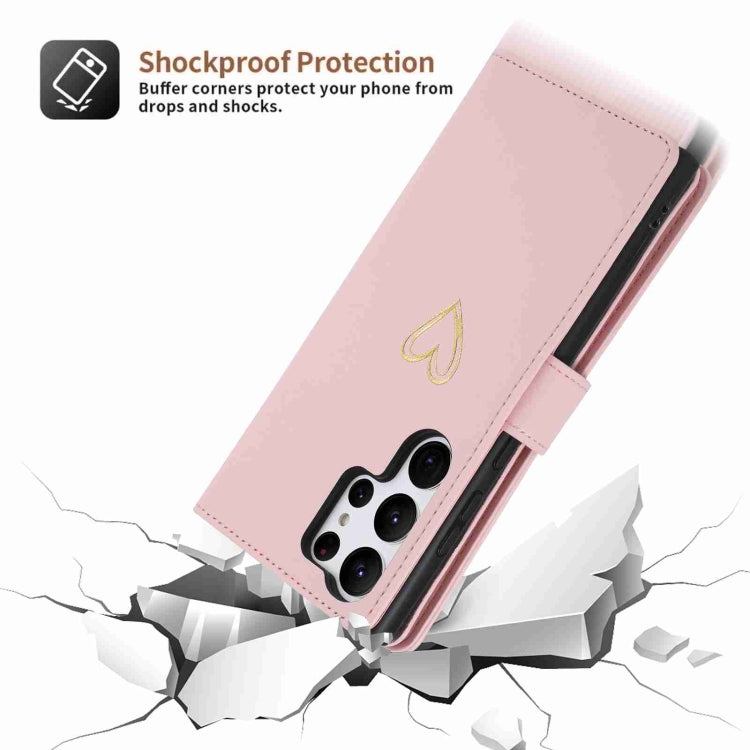 For Samsung Galaxy S23 Ultra 5G POLA Love Multi-Card Slots Zipper Wallet Leather Phone Case(Pink)