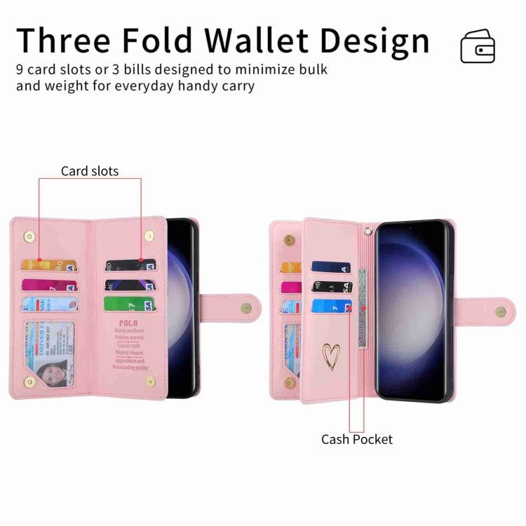 For Samsung Galaxy S23 Ultra 5G POLA Love Multi-Card Slots Zipper Wallet Leather Phone Case(Pink)