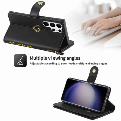 For Samsung Galaxy S23 Ultra 5G POLA Love Multi-Card Slots Zipper Wallet Leather Phone Case(Black)