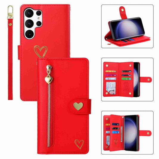 For Samsung Galaxy S23 Ultra 5G POLA Love Multi-Card Slots Zipper Wallet Leather Phone Case(Red)