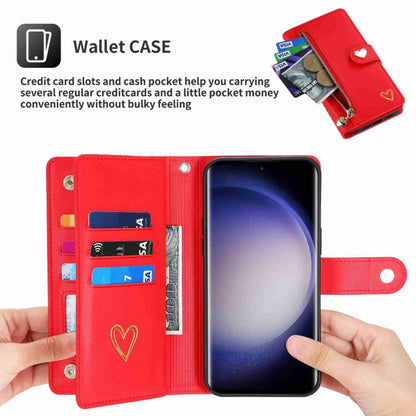 Pour Samsung Galaxy S23 Ultra 5G POLA Housse de téléphone en cuir avec portefeuille à fermeture éclair et plusieurs emplacements pour cartes (Rouge)