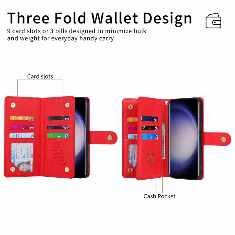Pour Samsung Galaxy S23 Ultra 5G POLA Housse de téléphone en cuir avec portefeuille à fermeture éclair et plusieurs emplacements pour cartes (Rouge)
