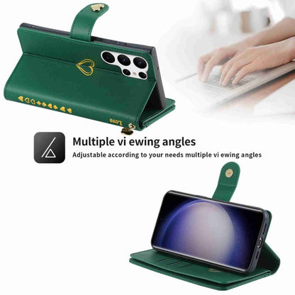 Pour Samsung Galaxy S23 Ultra 5G POLA Étui portefeuille en cuir avec fermeture éclair et plusieurs emplacements pour cartes (vert foncé)