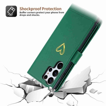 Pour Samsung Galaxy S23 Ultra 5G POLA Étui portefeuille en cuir avec fermeture éclair et plusieurs emplacements pour cartes (vert foncé)