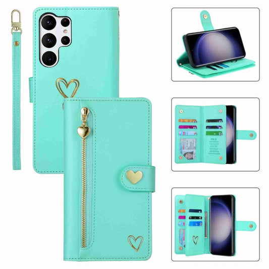 For Samsung Galaxy S23 Ultra 5G POLA Love Multi-Card Slots Zipper Wallet Leather Phone Case(Light Green)