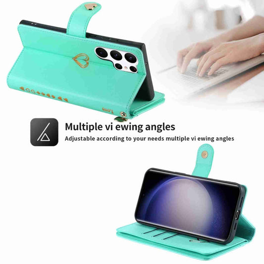 For Samsung Galaxy S23 Ultra 5G POLA Love Multi-Card Slots Zipper Wallet Leather Phone Case(Light Green)