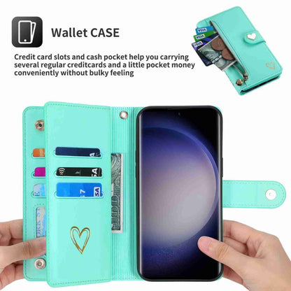 Pour l'étui de téléphone en cuir avec fermeture éclair et plusieurs fentes pour cartes POLA Love pour Samsung Galaxy S23 Ultra 5G (vert clair)