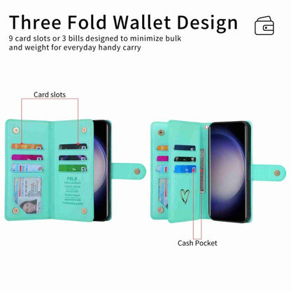 Pour l'étui de téléphone en cuir avec fermeture éclair et plusieurs fentes pour cartes POLA Love pour Samsung Galaxy S23 Ultra 5G (vert clair)