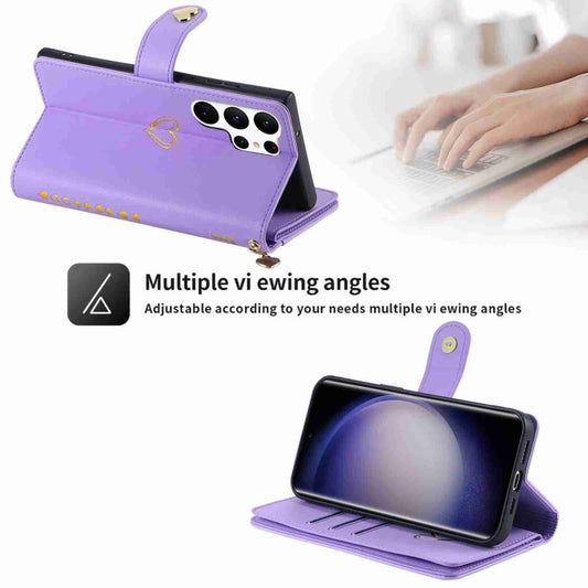 For Samsung Galaxy S23 Ultra 5G POLA Love Multi-Card Slots Zipper Wallet Leather Phone Case(Purple)