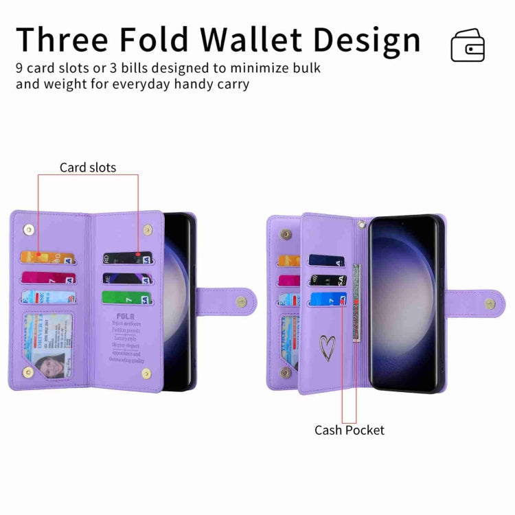 For Samsung Galaxy S23 Ultra 5G POLA Love Multi-Card Slots Zipper Wallet Leather Phone Case(Purple)