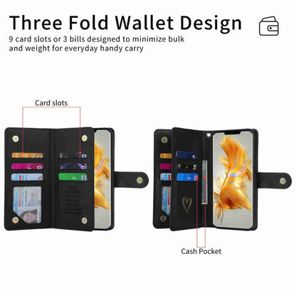 For Huawei Mate 50 Pro POLA Love Multi-Card Slots Zipper Wallet Leather Phone Case(Black)