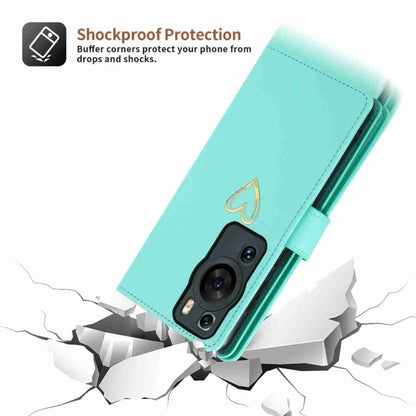 Pour Huawei P60 Pro POLA Love Multi-fentes Fermeture Éclair Portefeuille Étui de Téléphone en Cuir (Vert Clair)