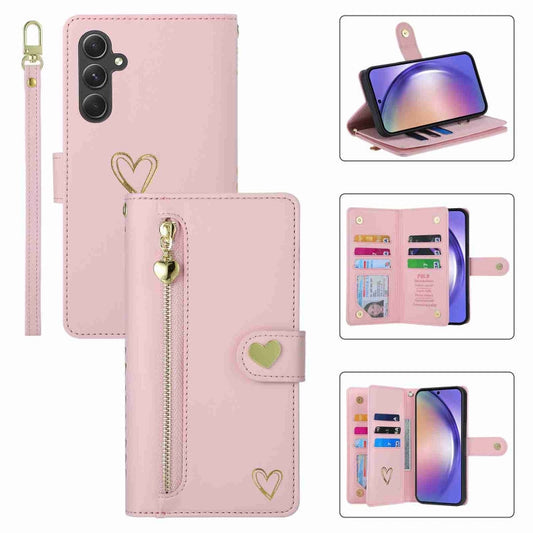 For Samsung Galaxy A54 POLA Love Multi-Card Slots Zipper Wallet Leather Phone Case(Pink)