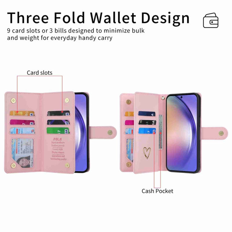 For Samsung Galaxy A54 POLA Love Multi-Card Slots Zipper Wallet Leather Phone Case(Pink)