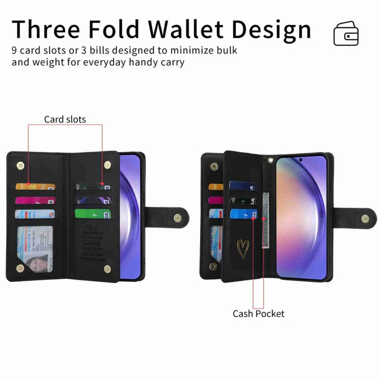 For Samsung Galaxy A54 POLA Love Multi-Card Slots Zipper Wallet Leather Phone Case(Black)