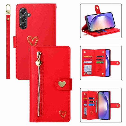 For Samsung Galaxy A54 POLA Love Multi-Card Slots Zipper Wallet Leather Phone Case(Red)