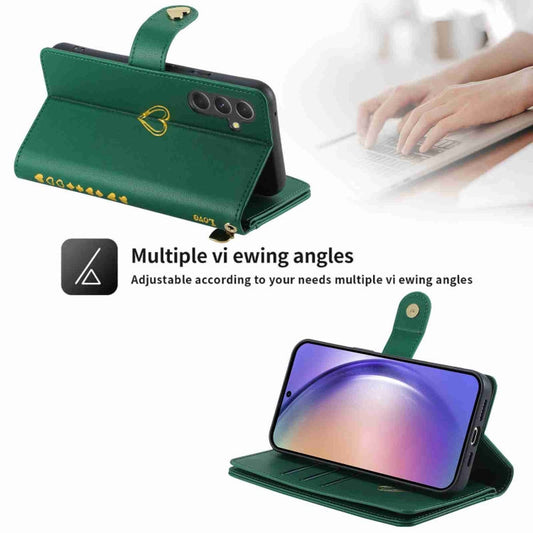 For Samsung Galaxy A54 POLA Love Multi-Card Slots Zipper Wallet Leather Phone Case(Dark Green)