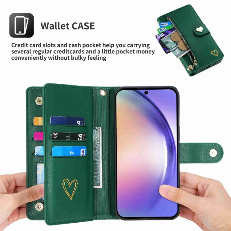 For Samsung Galaxy A54 POLA Love Multi-Card Slots Zipper Wallet Leather Phone Case(Dark Green)