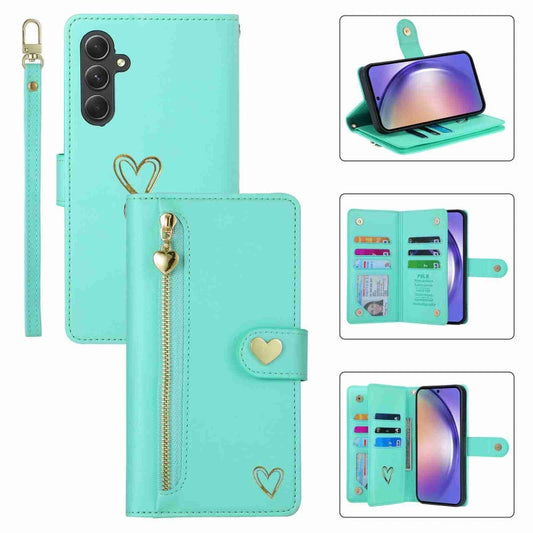 For Samsung Galaxy A54 POLA Love Multi-Card Slots Zipper Wallet Leather Phone Case(Light Green)