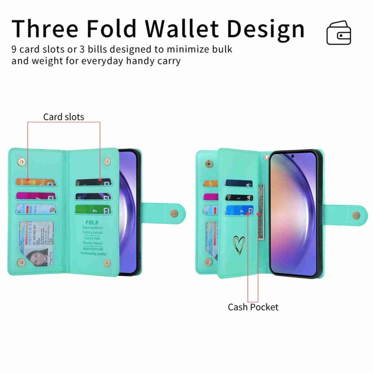For Samsung Galaxy A54 POLA Love Multi-Card Slots Zipper Wallet Leather Phone Case(Light Green)