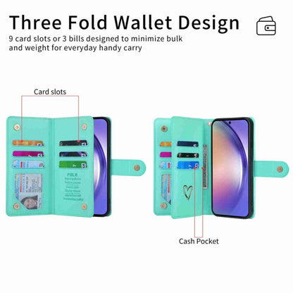 For Samsung Galaxy A54 POLA Love Multi-Card Slots Zipper Wallet Leather Phone Case(Light Green)