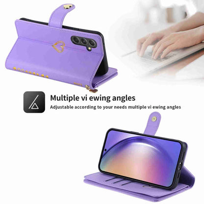Pour Samsung Galaxy A54 POLA Love Étui portefeuille en cuir avec emplacements pour cartes multiples et fermeture éclair (violet)