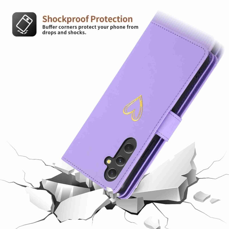 Pour Samsung Galaxy A54 POLA Love Étui portefeuille en cuir avec emplacements pour cartes multiples et fermeture éclair (violet)