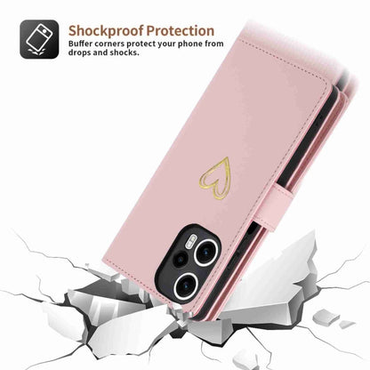 Pour Xiaomi Poco F5 POLA Love Étui portefeuille en cuir avec fermeture éclair et multiples fentes pour cartes (Rose)